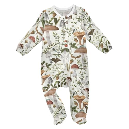 Autumn Mushrooms Pattern Baby One-Piece Footies Long Sleeve Rompers Pajamas Zip Front Pjs for Boys Girls kids 3M