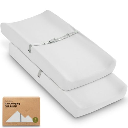 2pk Isla Changing Pad Covers for Girl, Boy, Soft Contoured Diaper Changing Table Pad Cover Sheets Neutral (Sage)