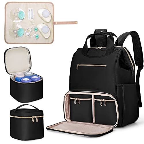 Fasrom Wearable Breast Pump Bag Backpack with Cooler and Pump Tote Bag, Compatible with Elvie, Momcozy Hands Free Pumps and Medela Pump in Style, Black (Patent Design)
