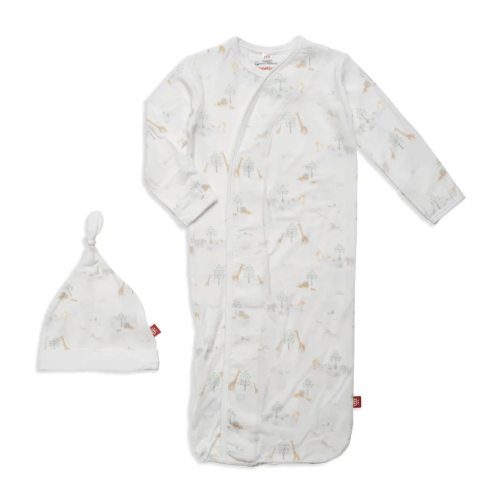 Safari Modal Magnetic Cozy Sleeper Gown + Hat Set (NB-3M)