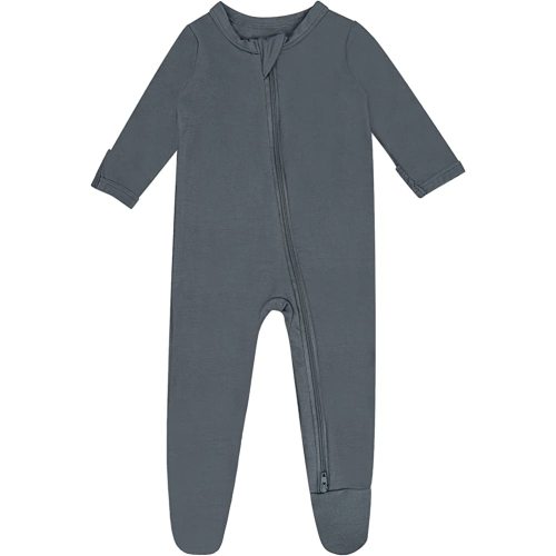 Bamboo Baby Footed Pajamas with Mitten Cuffs , Soft Long Sleeve Romper 0-12 Months - Sliver Grey - 0-3 Months