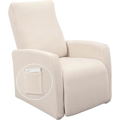 SearchI Recliner Chair Cover Jacquard Chair Covers 4 Piece, Small Recliner Sofa Slipcover for Home Theater Seating with Elastic Bottom, Recliner Protector with Pocket for Recliners, Beige