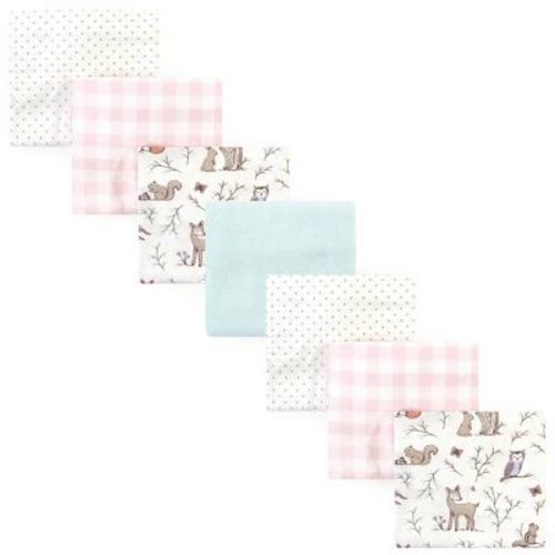 Hudson Baby Infant Girl Cotton Flannel Receiving Blankets Bundle, Enchanted Forest, One Size