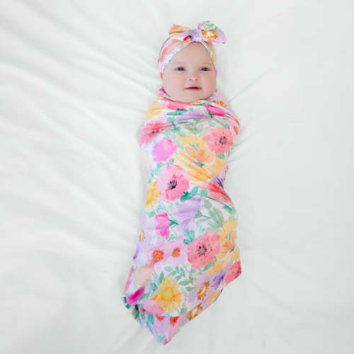Watercolor Meadow Swaddle & Luxe Bow Headband Set