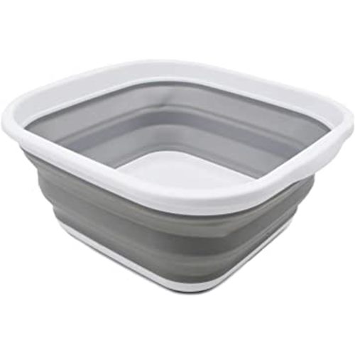 SAMMART 5.5L (1.4 Gallons) Collapsible Tub - Foldable Dish Tub - Portable Washing Basin - Space Saving Plastic Washtub (White/Grey, 1)