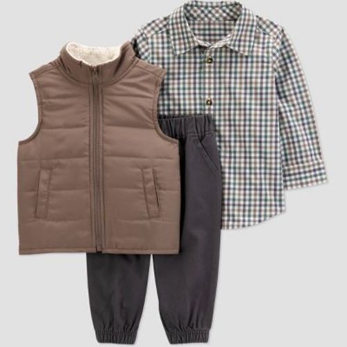 Carter's Just One You® Baby Boys' 3pc Top & Bottom Vest Set - Brown/Gray