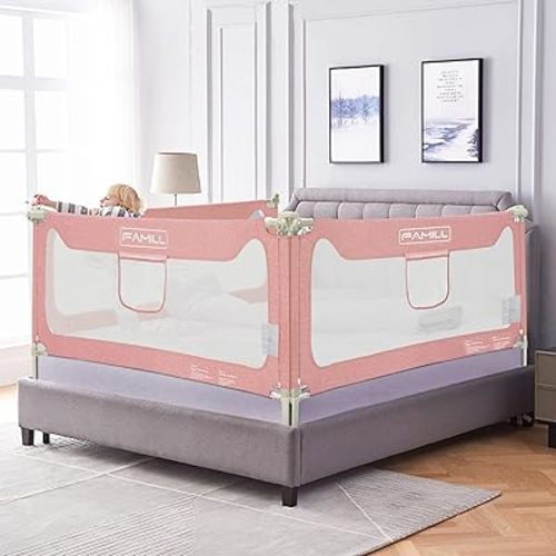 FAMILL Bed Rail for Toddlers, Toddler Bed Rail for King Queen Size Bed, Bed Rail (Pink,1 Piece, 78.7")
