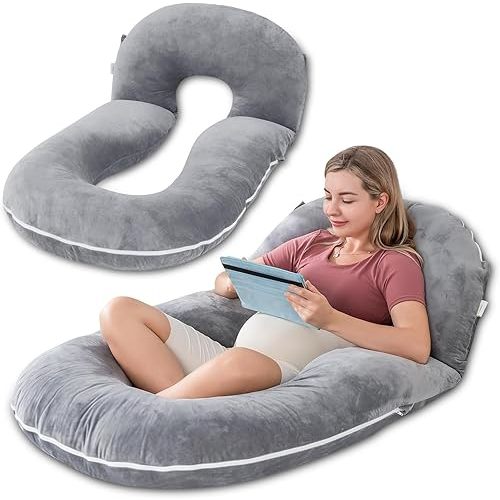 INSEN Pregnancy Pillows, Detachable Body Pillow for Sleeping, Nurse & Relax, Multi-Use Pregnancy Pillows for Pregnant Women, Grey