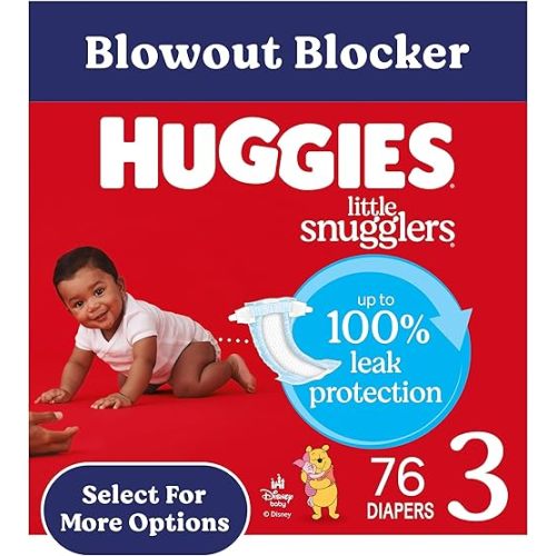 Huggies Size 3 Diapers, Little Snugglers Baby Diapers, Size 3 (16-28 lbs), 76 Count, Packaging May Vary
