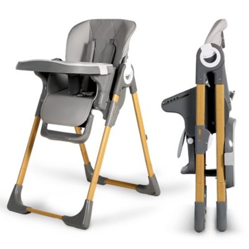 AILEEKISS Foldable High Chair for Baby, Toddler Eating Chair with Detachable Double Trays, Grey