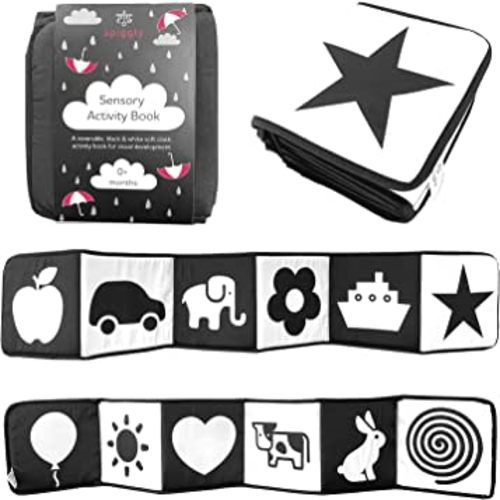 Spiggly Black and White High Contrast Soft Baby Book – Newborn Toy for 0-3 Months Visual and Brain Development – Infant Tummy Time Toy – Sensory Toy for Babies 0-6 Months