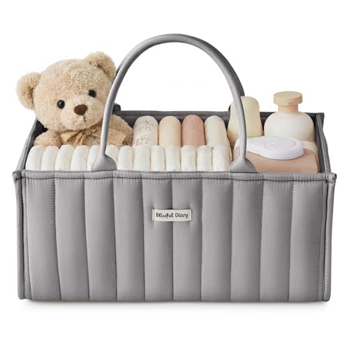Blissful Diary Baby Diaper Caddy Organizer, Stylish Storage Basket for Newborn Essentials and Diaper Station, Gift for Baby Shower and Registry Must-Have, Light Gray