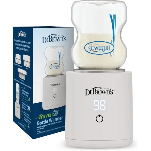 Dr. Brown's Travel Baby Bottle Warmer, Quickly Warms Breast Milk and Water for Formula On-The-Go, Portable, Rechargeable, Cordless with 3 Bottle Adapters