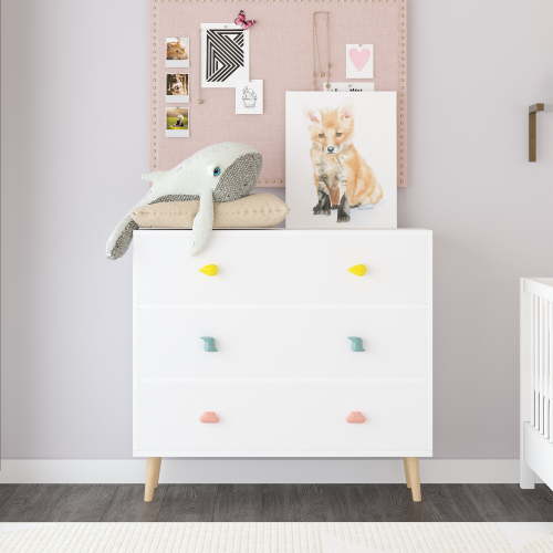 Yoneston 3 Drawers Dresser, MDF Modern White Chest of Drawers Closet Organizer with Storage for Hallway, Living Room,Kid's Room,Toddler Room