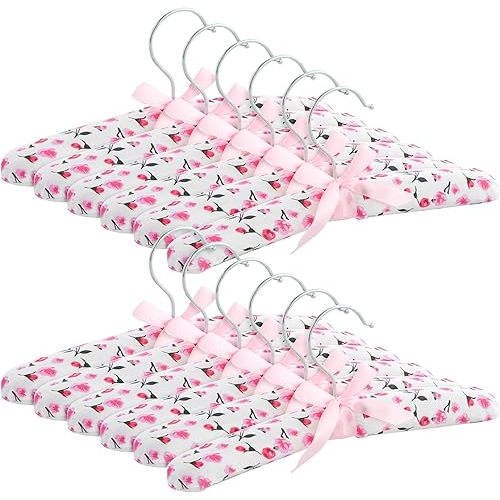 Juvale 12 Pack Satin Padded Baby Hangers for Closet, Nursery Decor, and Baby Clothes - Pink Floral Design (9.5 in)