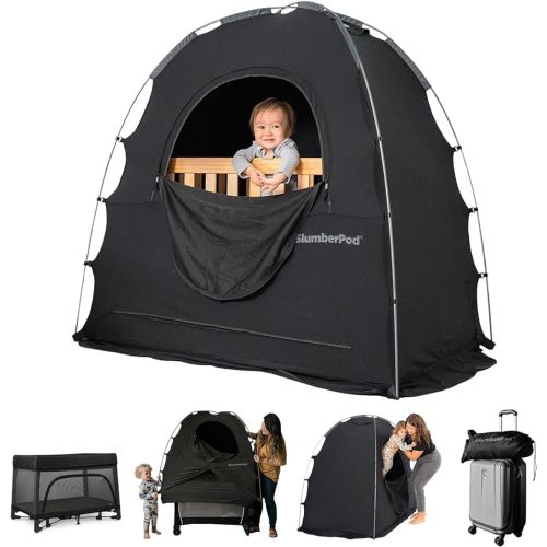 Amazon.com: SlumberPod The Original Blackout Sleep Tent Travel Essential for Babies and Toddlers, Mini Crib and Pack N Play Cover, Sleep Pod for Kids with Monitor Pouch and Fan Pouch, Blocks 95%+ Light, Black : Baby