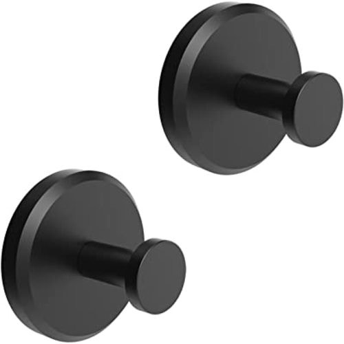 HOME SO Suction Cup Hooks for Shower, Bathroom, Kitchen, Glass Door, Mirror, Tile – Loofah, Towel, Coat, Bath Robe Hook Holder for Hanging up to 15 lbs – Waterproof & Rustproof, Matte Black (2-Pack)