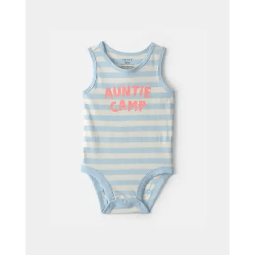 Baby 'Auntie Camp' Sleeveless Graphic Bodysuit - Blue/Ivory | Carter's