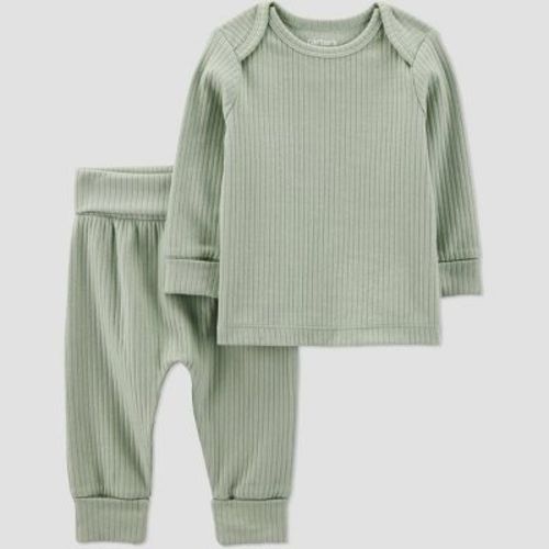 Carter's Just One You® Baby 2pc Textured Knit Top & Bottom Set - Green 24M: Solid Pattern, Cotton Elastane Blend, Machine Washable