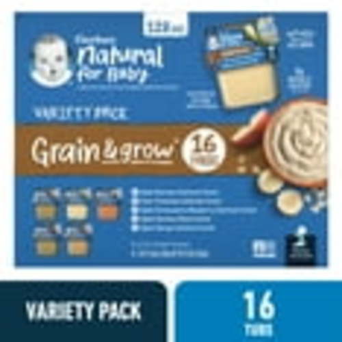 Gerber Stage 2 Baby Food, Fruit Cereal Variety Pack, 4 oz Tubs (32 Pack)