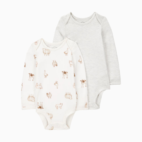 Carter's 2-Pack Long-Sleeve PurelySoft Bodysuits - Ivory/Heather, 0-3 M