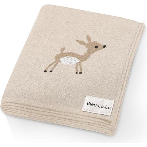 Knit Baby Swaddle Blanket - 100% Cotton Soft Cozy Receiving Swaddling Crib Stroller Blanket Quilt for Shower Gift Registry for Newborns Infants Toddlers Gender Neutral (Deer - Taupe)