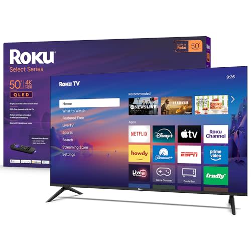 Roku Smart TV 2026 – 50-Inch Select Series, 4K QLED TV – Roku TV with Voice Remote – Flat Screen QLED Television with Wi-Fi for Streaming Live Local News, Sports, & Movies – Bluetooth Headphone Mode