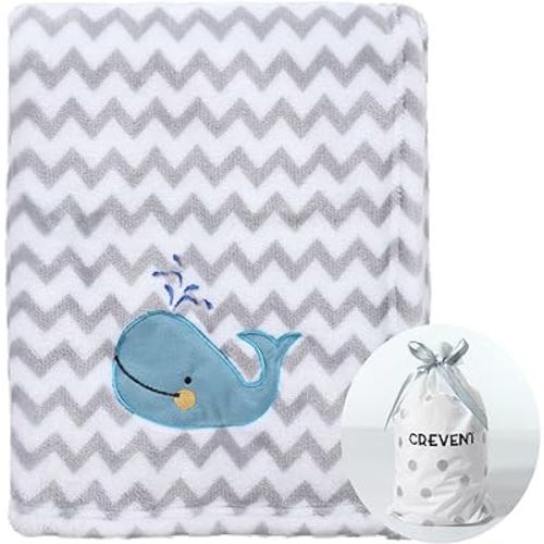 CREVENT 30''X40'' Cute Cozy Fluffy Warm Baby Blanket for Girls Boys Infants Toddlers' Bedding Crib Cot Stroller, Baby Shower Birthday Newborn's Gift - Whale