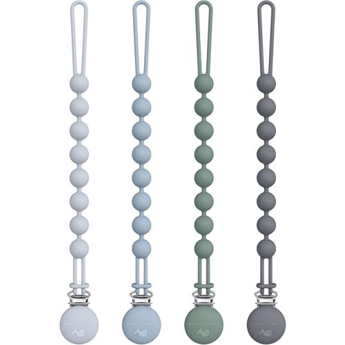 Cuddle Campus Silicone Pacifier Clip Holder with One Piece Design, Pack of 4 Soft Flexible Binky Clips with Texture for Baby Boy and Girl