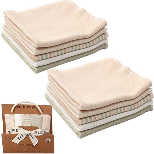 10 Pack Organic Baby Washcloths - 100% Organic Cotton Reusable Baby Wipes for Delicate Skin, Ultra Soft and Gentle Kids Face Wipes, Perfect for Newborn Kids Girls and Boys (Multicolor)