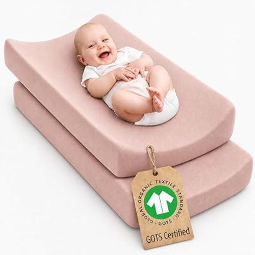 Plush Organic Changing Pad Covers Boy, Girl - GOTS 100% Certified Organic Cotton Changing Table Pad Cover, Baby Nursery Diaper Changing Pad Sheets,Table Contour Pads Cover (Dusty Rose + Dusty Rose)