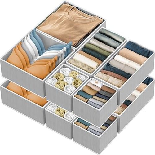 Simple Houseware Foldable Cloth Storage Box Closet Dresser Drawer Divider Organizer Basket Bins for Underwear Bras, Grey (Set of 12)