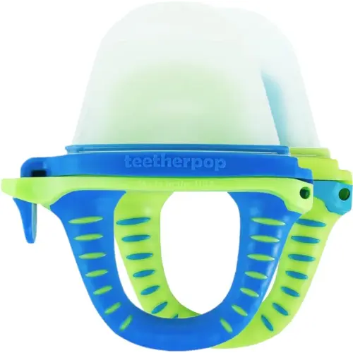 teetherpop - Fillable Silicone Teether for Breastmilk, Water, Purees & More, Baby Popsicle Teethers for Freezing Milk & Cooling Teething Relief (BlueLime/LimonTeal)