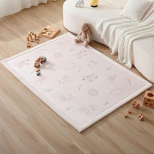 Hakuna Matte CloudSoft Baby Play Mat for Floor 47" x 67" Safari Animals – Coral Velvet Memory Foam Rug for Crawling Cozy Play – Non-Slip, Water-Resistant, Easy-Care Tummy Time Mat, Playmat for Playpen