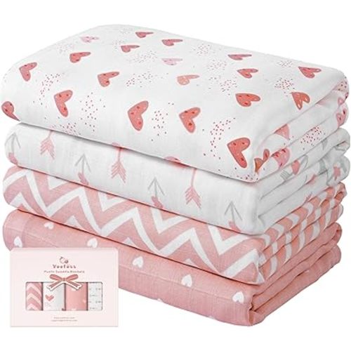 Yoofoss Muslin Swaddle Blankets, 4-Pack Receiving Blankets for Baby Boys and Girls, 47 x 47 Inches Baby Blankets Neutral Swaddle Wrap 70% Rayon from Bamboo and 30% Cotton