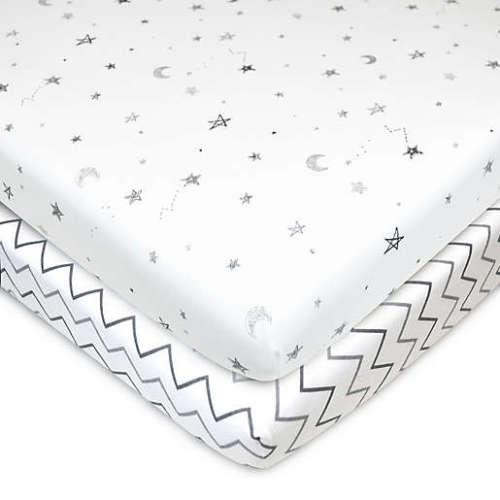 TL Care® Fitted Cotton Playard Sheets in Grey Star/Zigzag (Set of 2)
