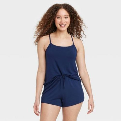 Women's Cloud Knit Tank Top and Shorts Pajama Set - Auden™ Navy Blue M: Adjustable Straps, Elastic Waistband