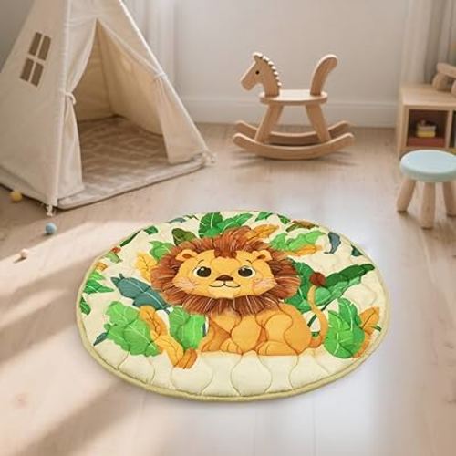 Baby Play Mat, Premium Thicker Foam Baby Mat for Floor, Tummy Time Foldable Baby Foam Play mat for Babies, 40 * 40 Round Anti-Slip Activity Mats for Infant and Toddler, Lion
