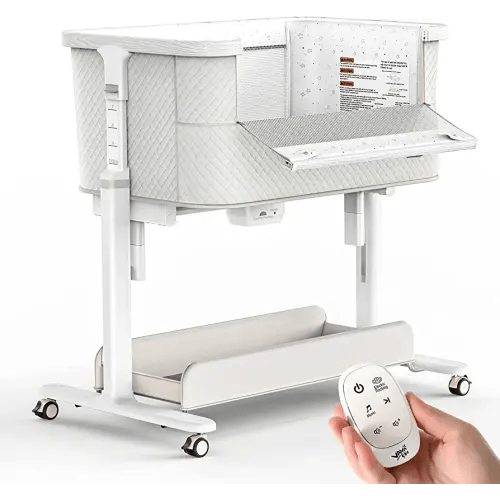Rocking Bassinet for Baby Electric Bassinet Bedside Sleeper 2 Rocking Motion Baby Crib for Newborn Baby 5 Height Adjustable,Grey & White