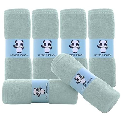 HIPHOP PANDA Baby Washcloths, Rayon Made from Bamboo - 2 Layer Ultra Soft Absorbent Newborn Bath Face Towel - Reusable Baby Wipes for Delicate Skin - Green, 6 Pack - 10x10 Inch (Pack of 6)