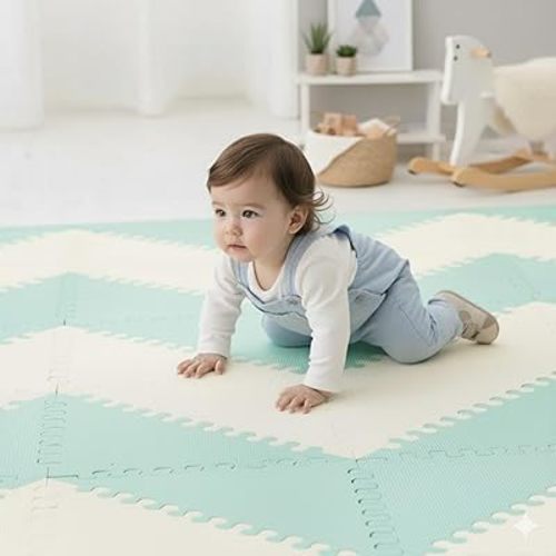 Little fun times Play Mat for Baby Large 72 Pieces, Assembled Total 64 x 64 inch 28,4 SqFt, Interlocking Floor Puzzle, EVA Tiles Playmat for Toddler and Kids, Two Colors Design with Edges.