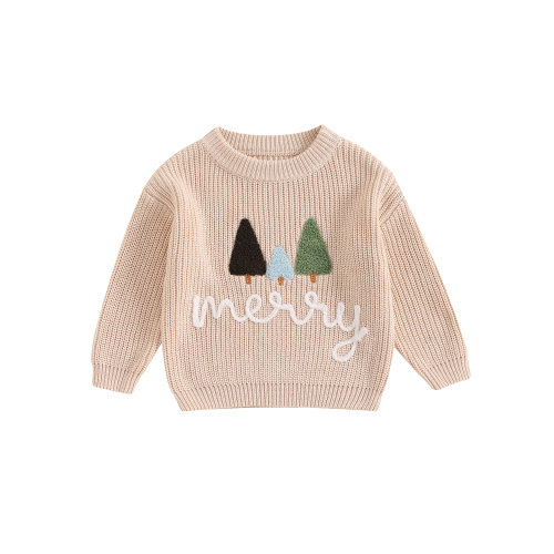 0 1 2 3 Years Toddler Baby Boy Girl Christmas Sweater Cute Embroidery Long Sleeve Knit Pullover Tops for Fall Winter Warm Clothes