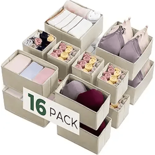 Kootek 16 Pack Drawer Organizer Clothes, Dresser Drawer Organizers for Clothing Fabric Foldable Closet Organizers and Storage Bins for Baby Clothes, Nursery, Underwear, Bras, Socks