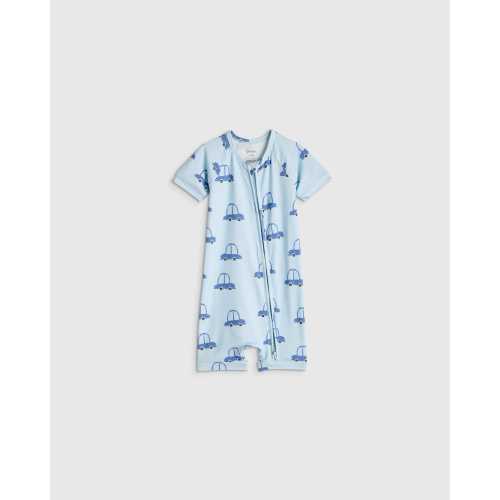 Bamboo Shortie Onesie Pajama - Baby in Blue Cars