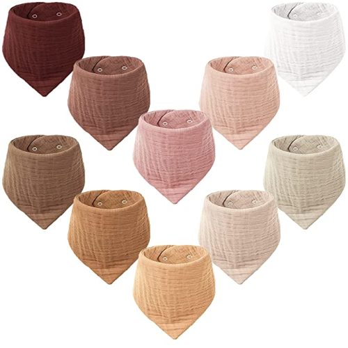 Konssy Muslin Baby Bibs 10 Pack Baby Bandana Drool Bibs 100% Cotton for Unisex Boys Girls,10 Solid Colors Set for Teething Drooling - Earthy Nature