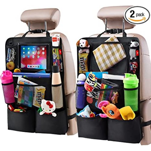 Helteko Backseat Car Organizer, Kick Mats Back Seat Protector with Touch Screen Tablet Holder, Car Back Seat Organizer for Kids, Car Travel Accessories, Kick Mat with 9 Storage Pockets 2 Pack, Black