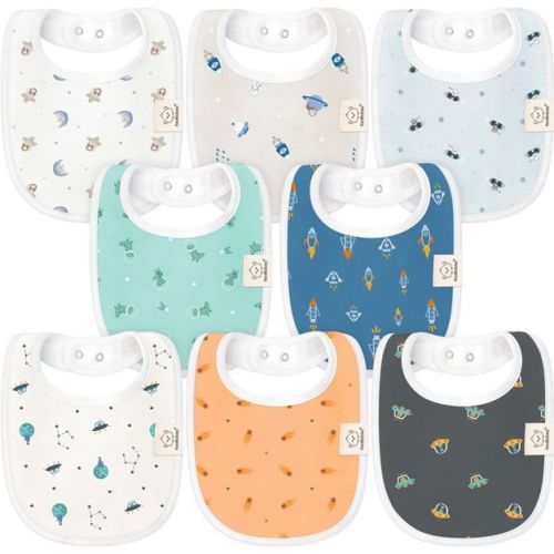 KeaBabies 8pk Organic Baby Bibs for Boy, Baby Drool Bib for Baby Boys and Girls, Newborn Teething Bibs (Cosmo)