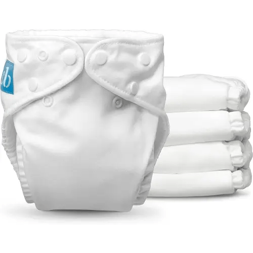 Charlie Banana Reusable Washable Cloth Diapers, Adjustable One Size for Baby Girls Boys, Soft Pocket Diapers with Absorbent Inserts - All White, 5 Pack