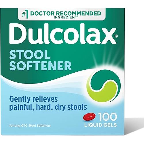 Dulcolax Stool Softener Laxative Liquid Gel Capsules, Gentle Constipation Relief for Hard, Dry Stools, Docusate Sodium 100 mg, 100 Count