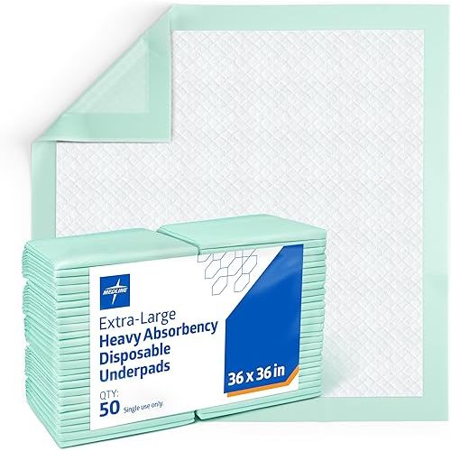 Medline Incontinence Bed Pads 36 x 36 Inches (Pack of 50), Super Absorbent Extra Large Disposable Underpads for Surface Protection, Thick Quilted Chucks Pee Pads for Adults, Kids and Babies, Green